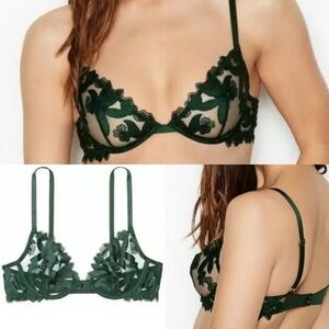 VICTORIA'S SECRET LUXE LINGERIE UNLINED FLORAL EMBROIDERED DEMI BRA  38DD NEW.
